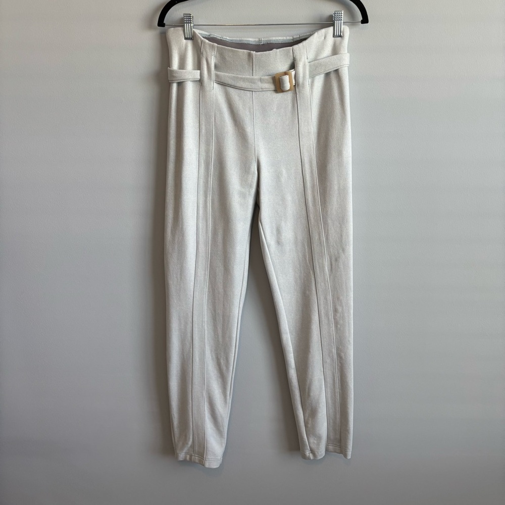 High-Rise Cream Tapered Pants with Belt